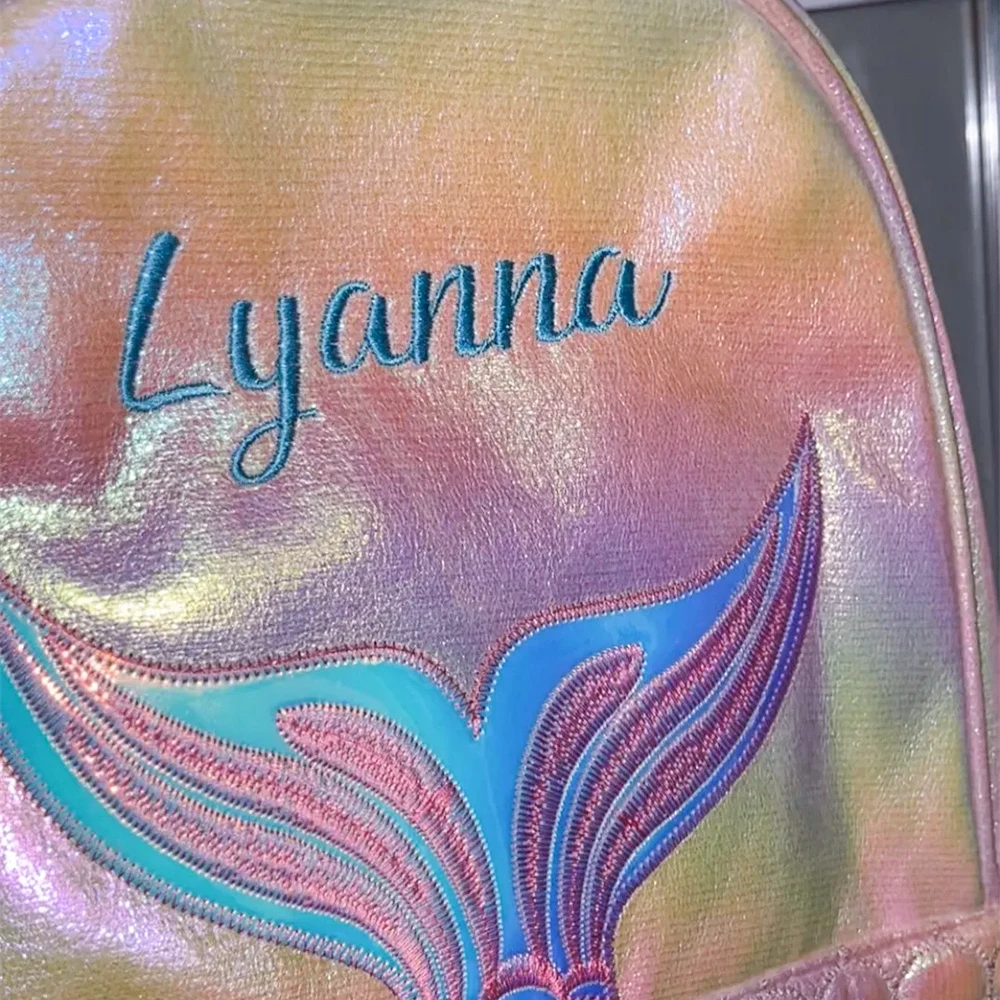 Mochila de sereia personalizada para crianças, mochila escolar de jardim de infância com nome personalizado, presente de aniversário para meninas, bolsa fofa de desenho animado de sereia