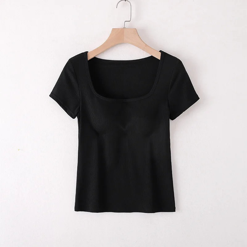 Woman Sleeping Shirt New Square Neck Sleepwear Tops Casual Modal Short Sleeve Nightwear T-shirt Chest Pad One Piece Pajamas
