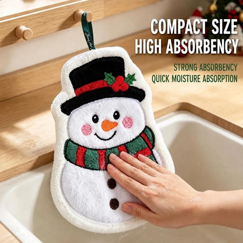 Creative Cartoon Christmas Hand Towel Coral Fleece Quick-drying Snowman Wipe Cloth Absorbent Christmas Decor Xmas Handkerchief