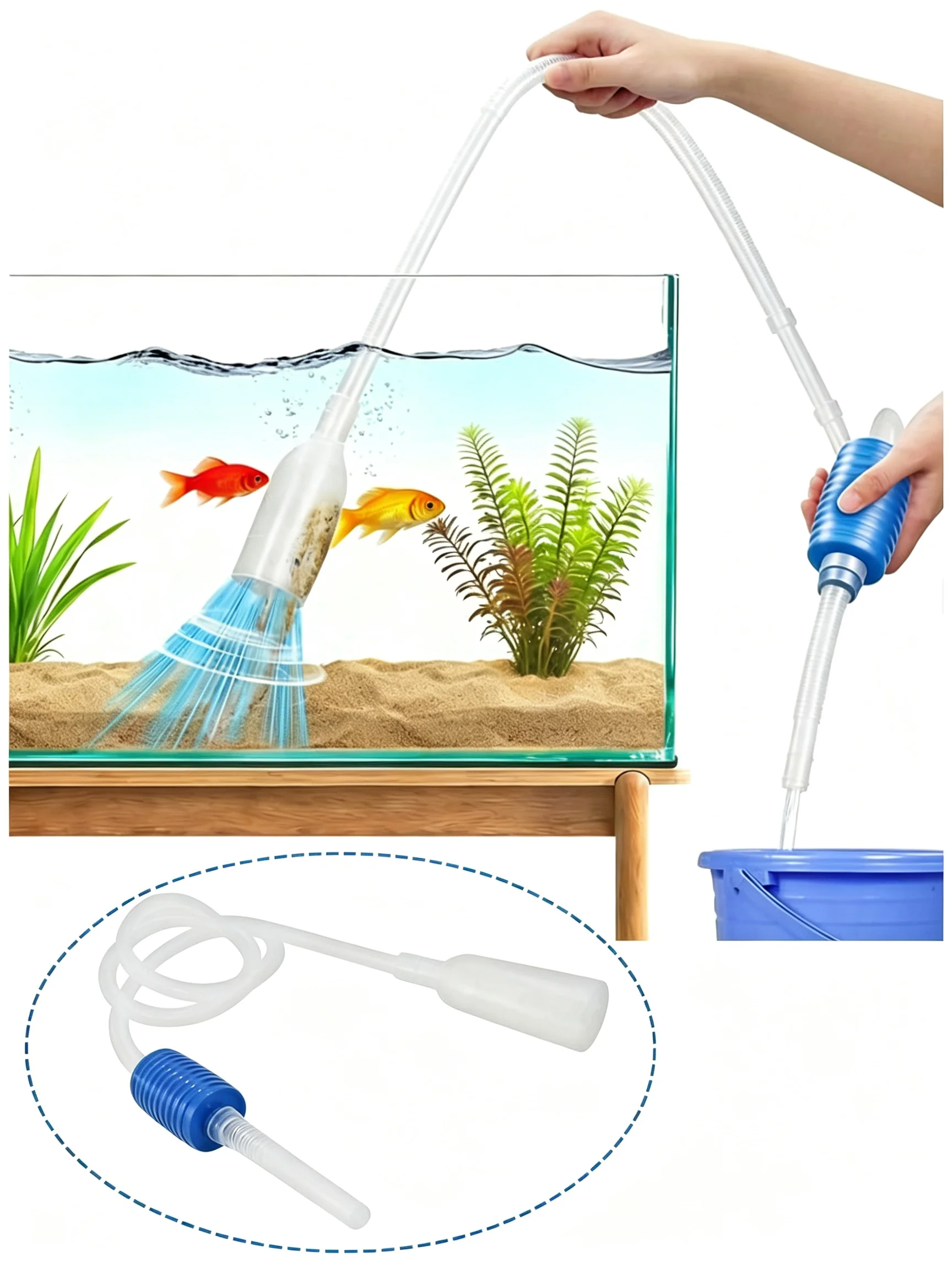 Aquarium Siphon Water Changer Handheld Fish Tank Gravel Cleaner Flexible Hose Waste Remover Cleaning Tool