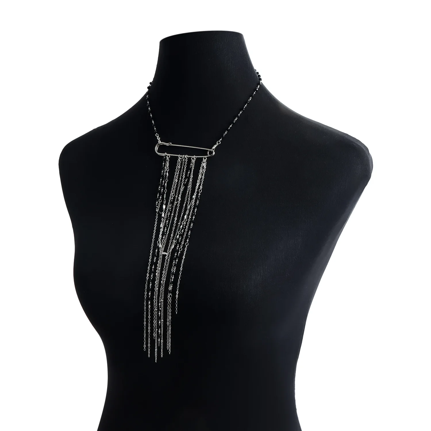 Spicy girl style multi-layer tassel pin necklace, women's personality, trend, creativity, versatile accessories