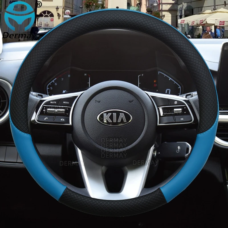 100% DERMAY Brand Leather Sport Car Steering Wheel Cover for Kia SELTOS SUV 2019 2020 2021 KX3 Auto Accessories