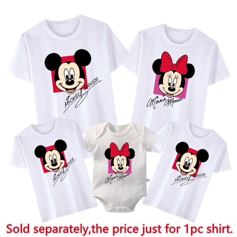 Funny Family Matching Outfits Daddy Mommy Daughter Son T-Shirt Baby Rompers Family Look Mickey Minnie Tops Photography Clothes