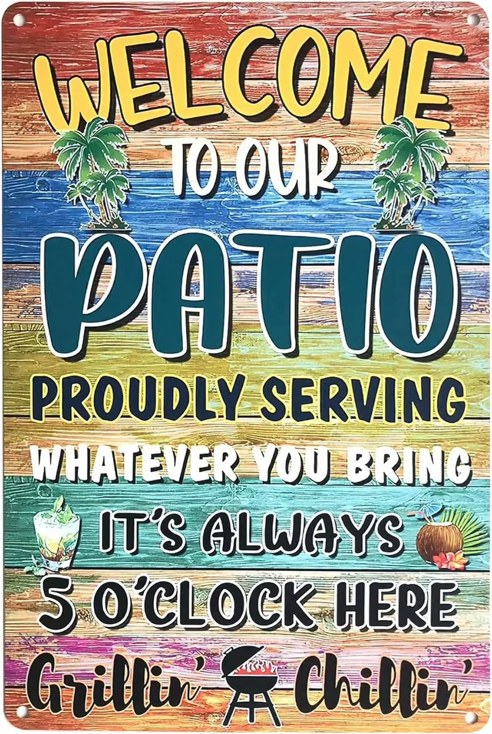 Welcome Patio Bar Signs Tin Signs for Home Porch Bar Front Yard Wall Decor Back Yard 8x12 inch