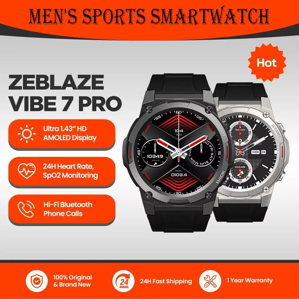 

Спортивные часы Zeblaze VIBE 7 PRO Смарт-часы с голосовым вызовом 1,43-дюймовый AMOLED-дисплей Hi-Fi Телефонные звонки Прочность Спортивные умные часы