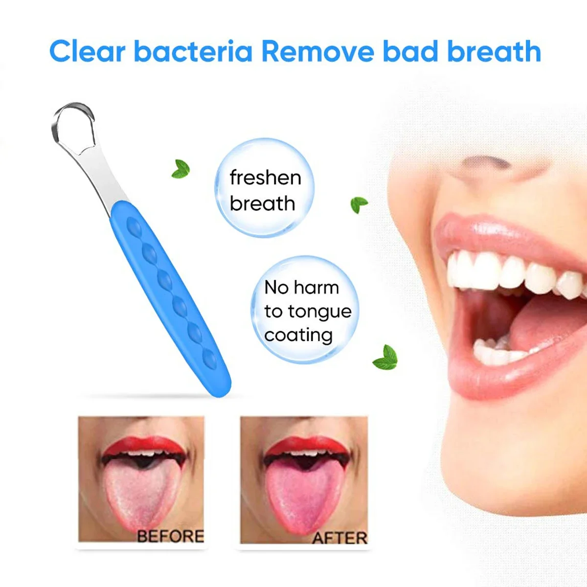 20pcs Tongue Cleaner Portable Case Stainless Steel Color Tongue Scraper Adult To Remove Bad Breath Mouth Cleaner Board Reuse
