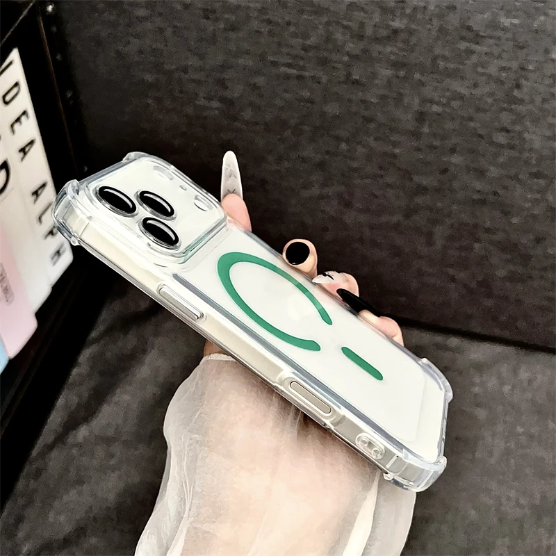 Schokbestendig Armor Voor Magsafe Helder Acryl Telefoon Case Voor iPhone 17 17Air 17Pro 17Pro Max Draadloos Opladen Beschermhoes