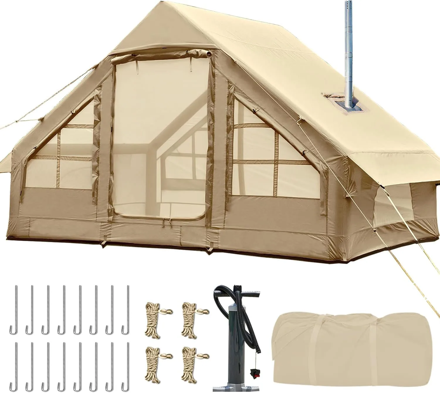 Carpas Inflables para Acampar, Carpa Inflable Grande con Bomba Manual, Fácil de Instalar, para 4-6 Personas, Glamping Portátil