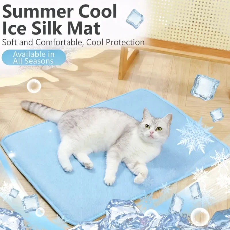 Tapete Refrescante para Cães, Almofada de Seda Gelada para Animais de Estimação, Cama Fresca Respirável para Cães e Gatos de Pequeno e Grande Porte, Manta Lavável para Sofá