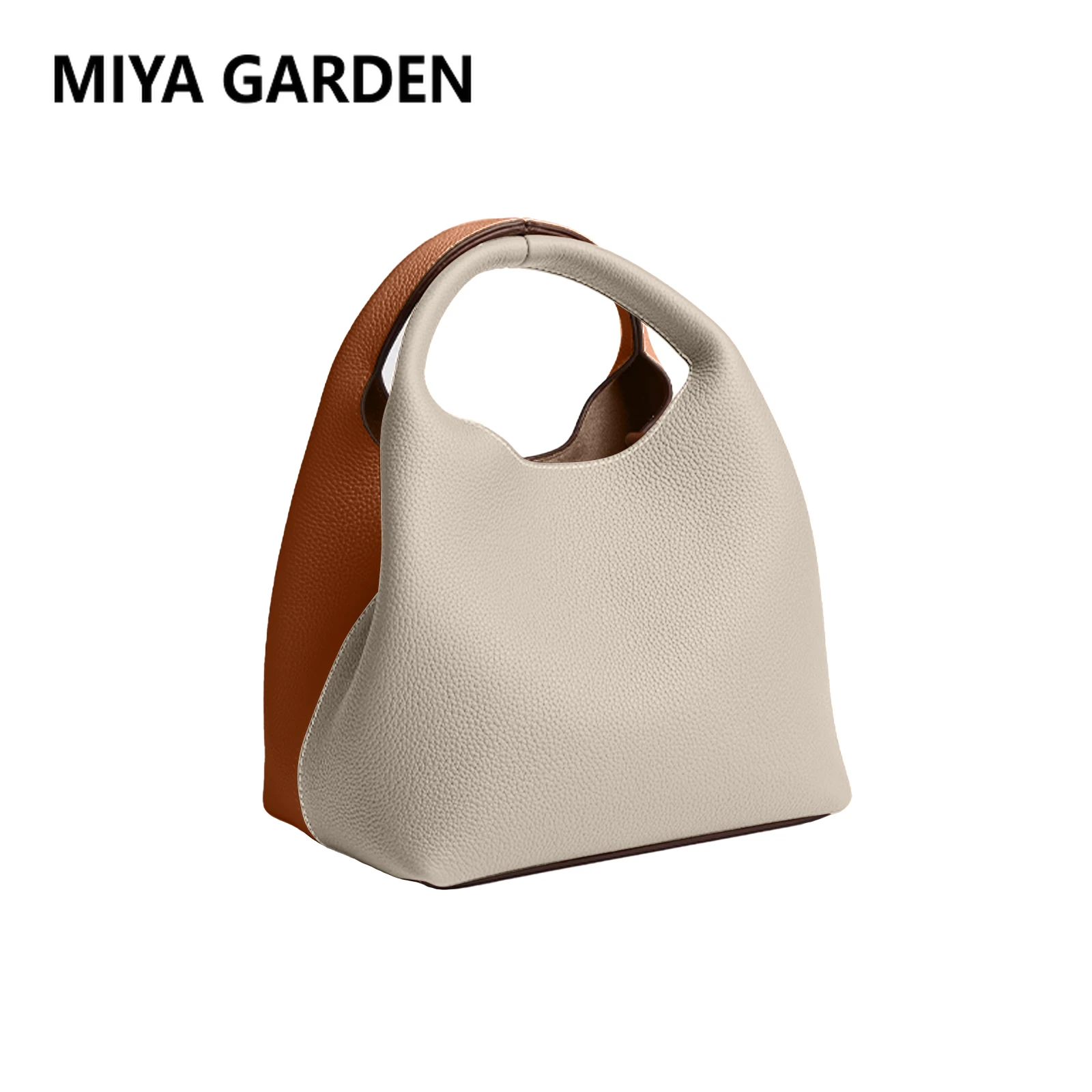 

MIYA GARDEN New Women's Handbags Minimalist Leather Retro Commuter Bucket Bag Temperament Elegant Two Color Splicing Handbag