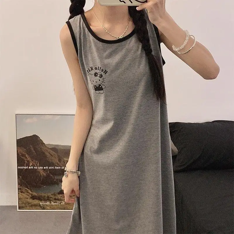 

Sanrios Summer Pajamas Hello Kittys Cute Nightgown Sweet Girl Simple Thin Casual Loose Comfortable Home Clothes Birthday Present