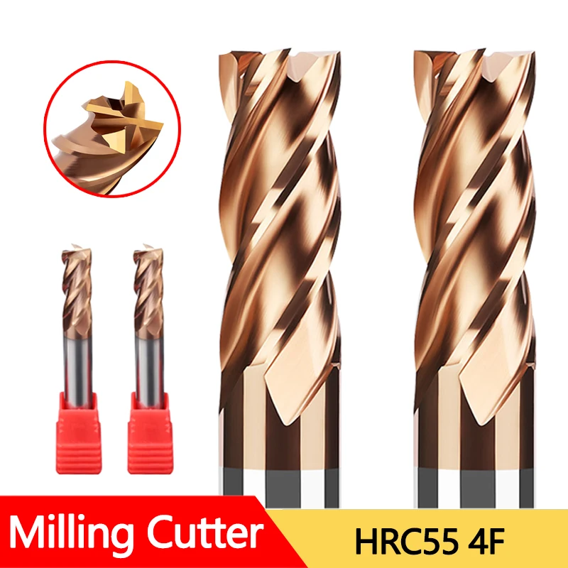 HRC55 Carbide End Mill 1 2 4 5 6 8 10 12mm 4 Flutes Milling Cutter Alloy Coating Tungsten Steel CNC maching Endmills