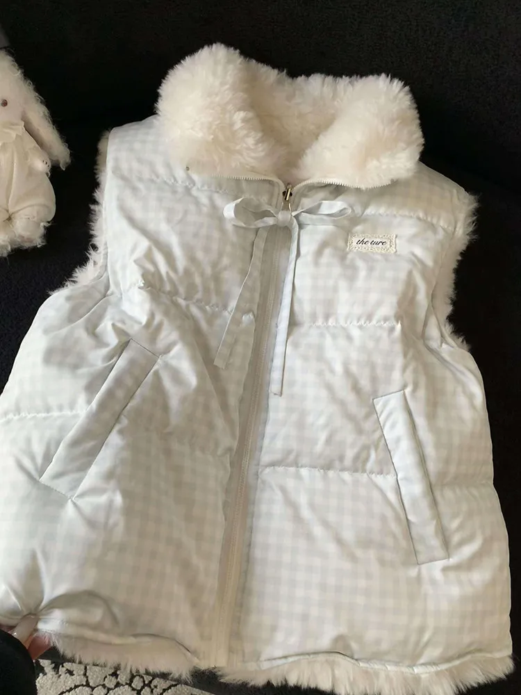 

Женский двусторонний утепленный жилет из пуха и хлопка, новая зимняя модель, пушистая верхняя одежда, утолщенная куртка на молнии для повседневной носки