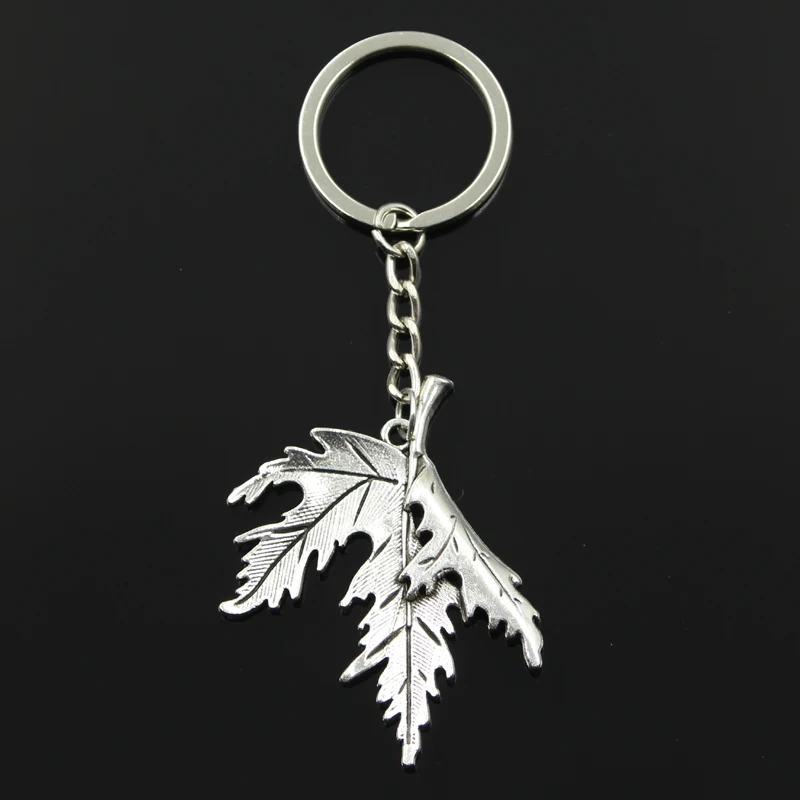 Fashion Key Ring Metal Key Chain Keychain Jewelry Antique Bronze Silver Color Plated Folding Maple Leaves Canada 55x44mm Pendant