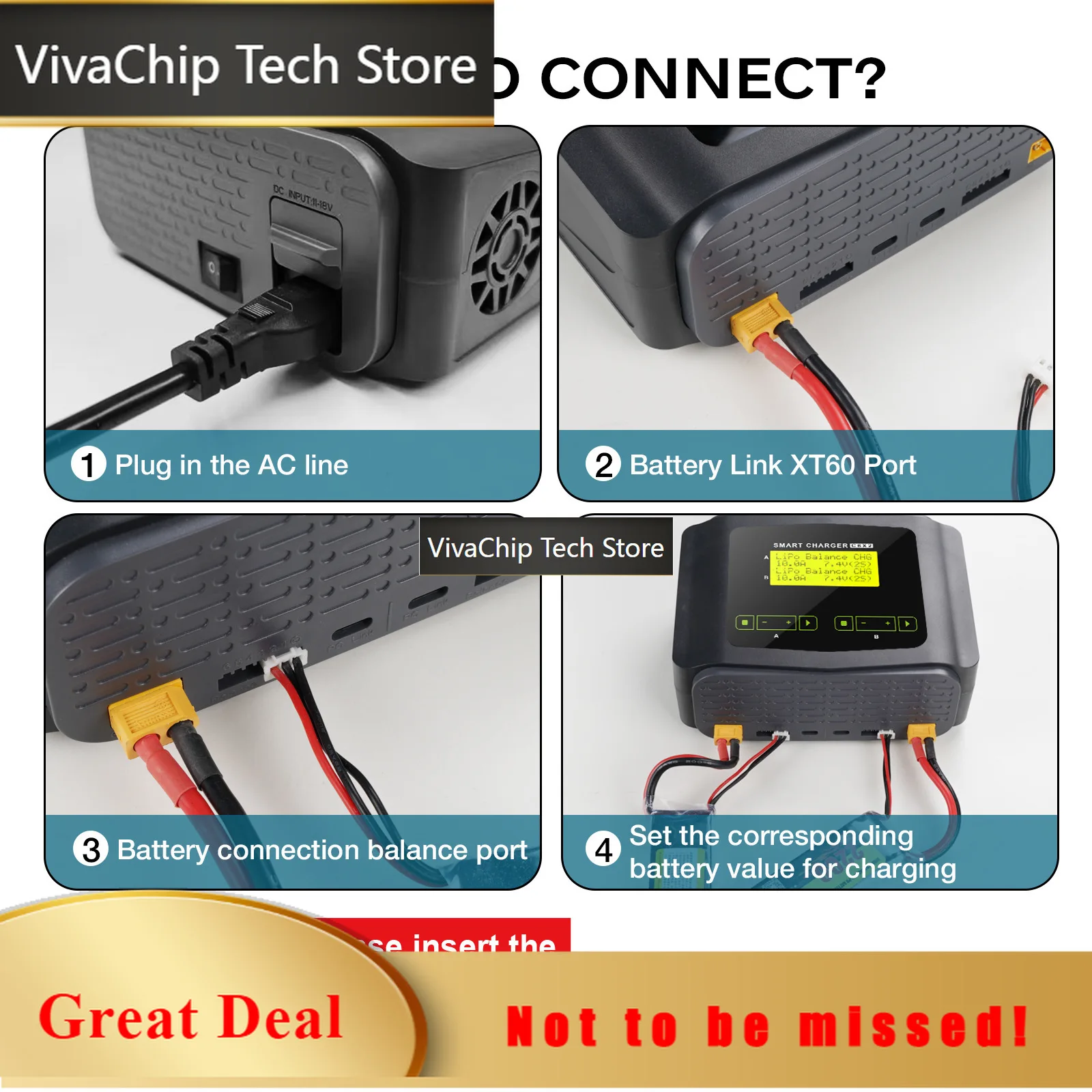 VivaCTC6X2 Balanced Lithium Battery Charger, Model Airplane Charger, Toy Remote Control Airplane LIPO Charger, Dual HTRC