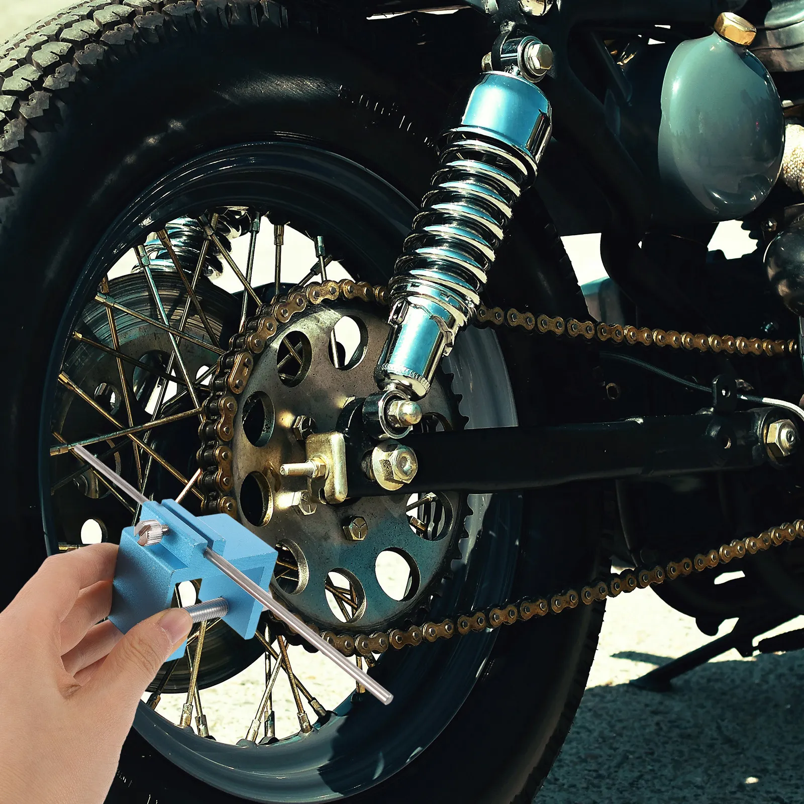 

Heavy-Duty Metal Motorcycle Atv Chain Alignment Tool for Precise Sprocket Positioning Adjustment Repair Maintenance and