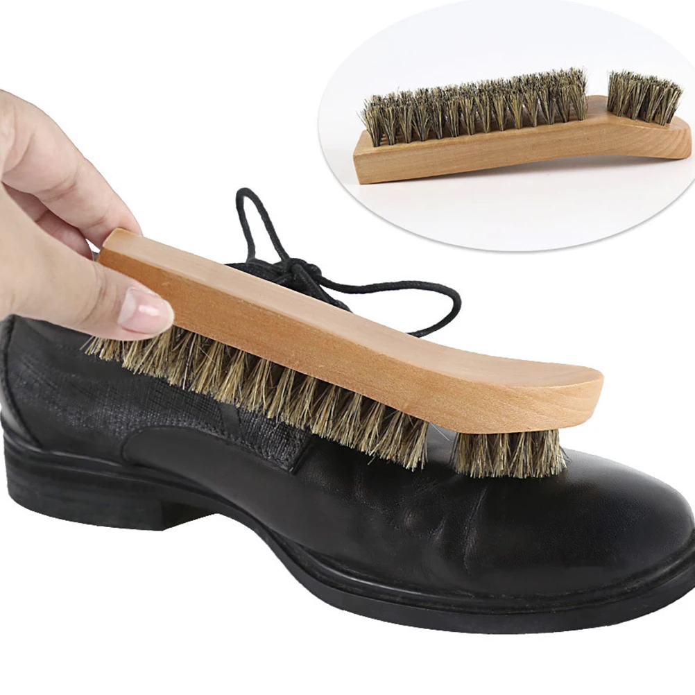 

2pcs Pig Bristle Shoe Cleaning Durable Wooden Handle Portable Odorless Brush For Shoes Boots Light Weight Creative Design