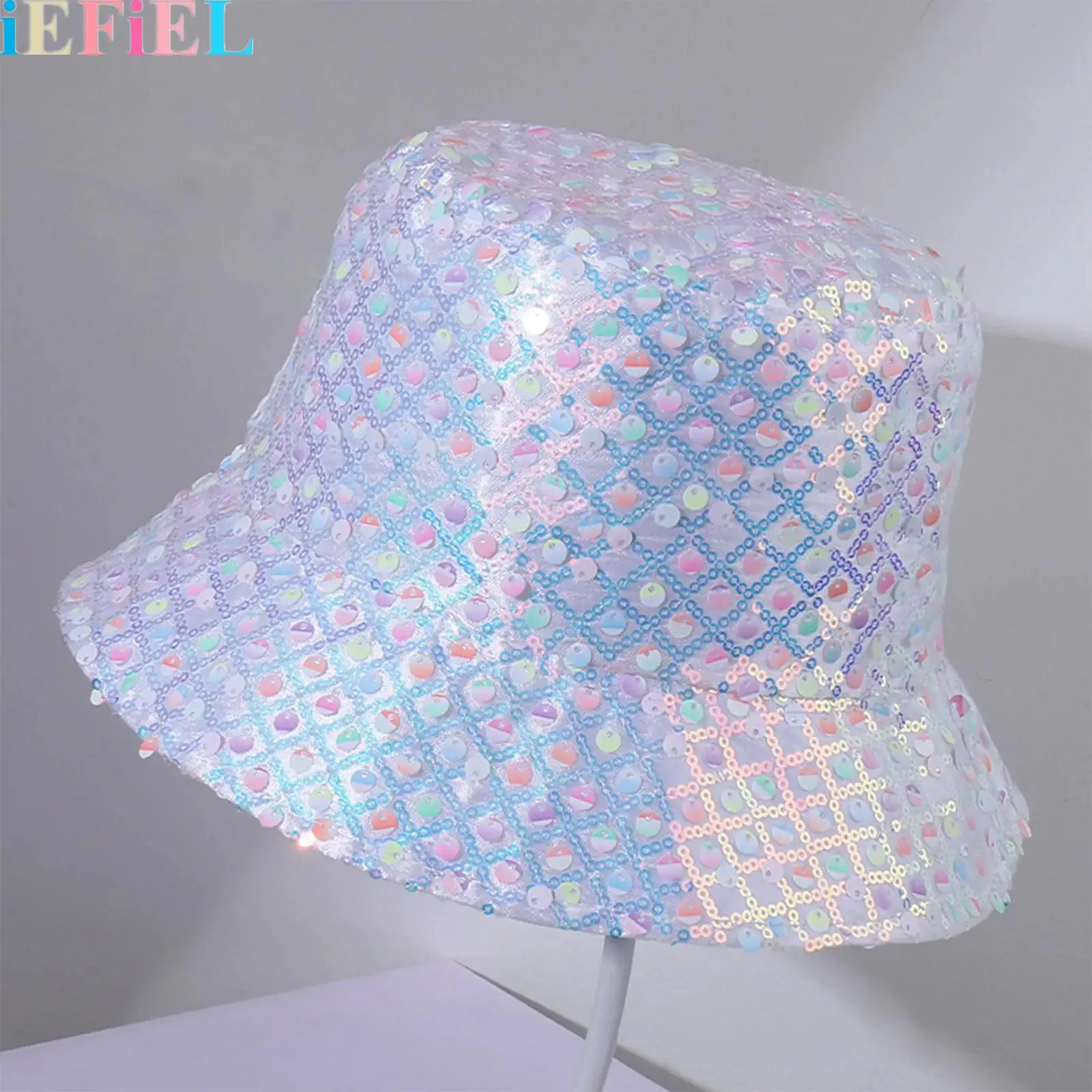 

Women Sequins Bucket Hat Rhombus Sparkle Glitter Fishmen Hat Trendy Cap Outdoor Travel Sunhats