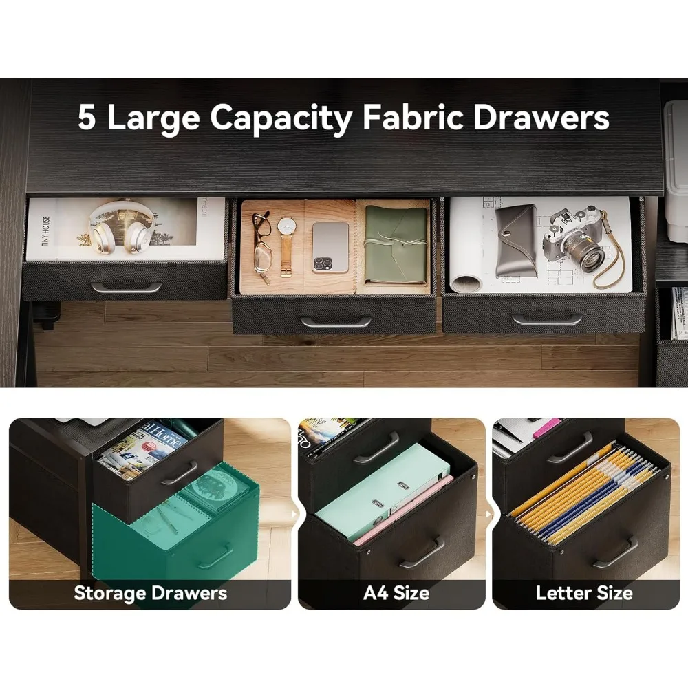 71 inch L Shaped Desk with File Drawers, Reversible L Shaped Gaming Desk with Power Outlets & LED Lights, Computer Desk