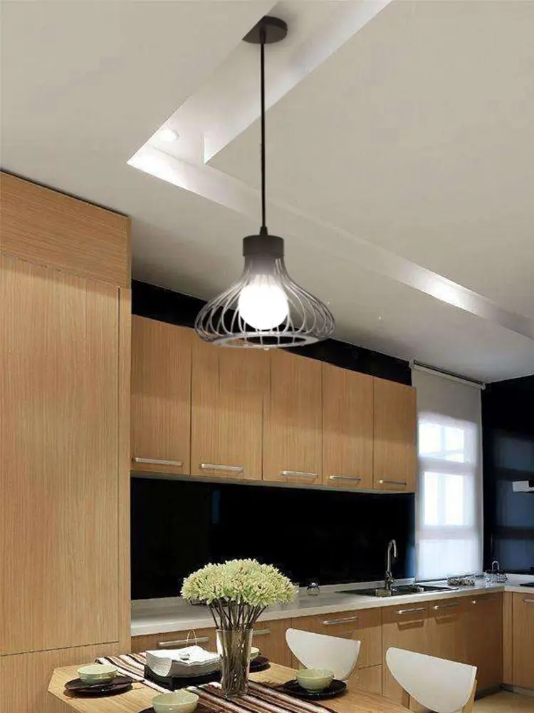 Lampe suspendue moderne vintage industrielle rétro Mengjay, métal, loft, bar, lustre créatif, cage, culot E27 (noir)