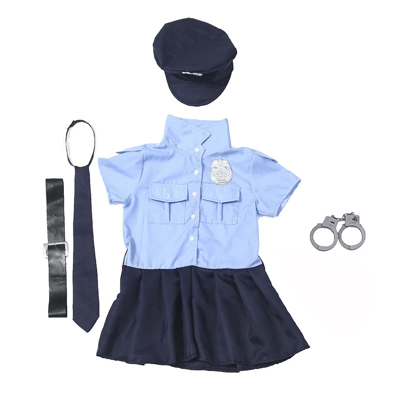 Girl Police Officer Costume Set Cop Uniform Dress Up Halloween Out fits for Kids