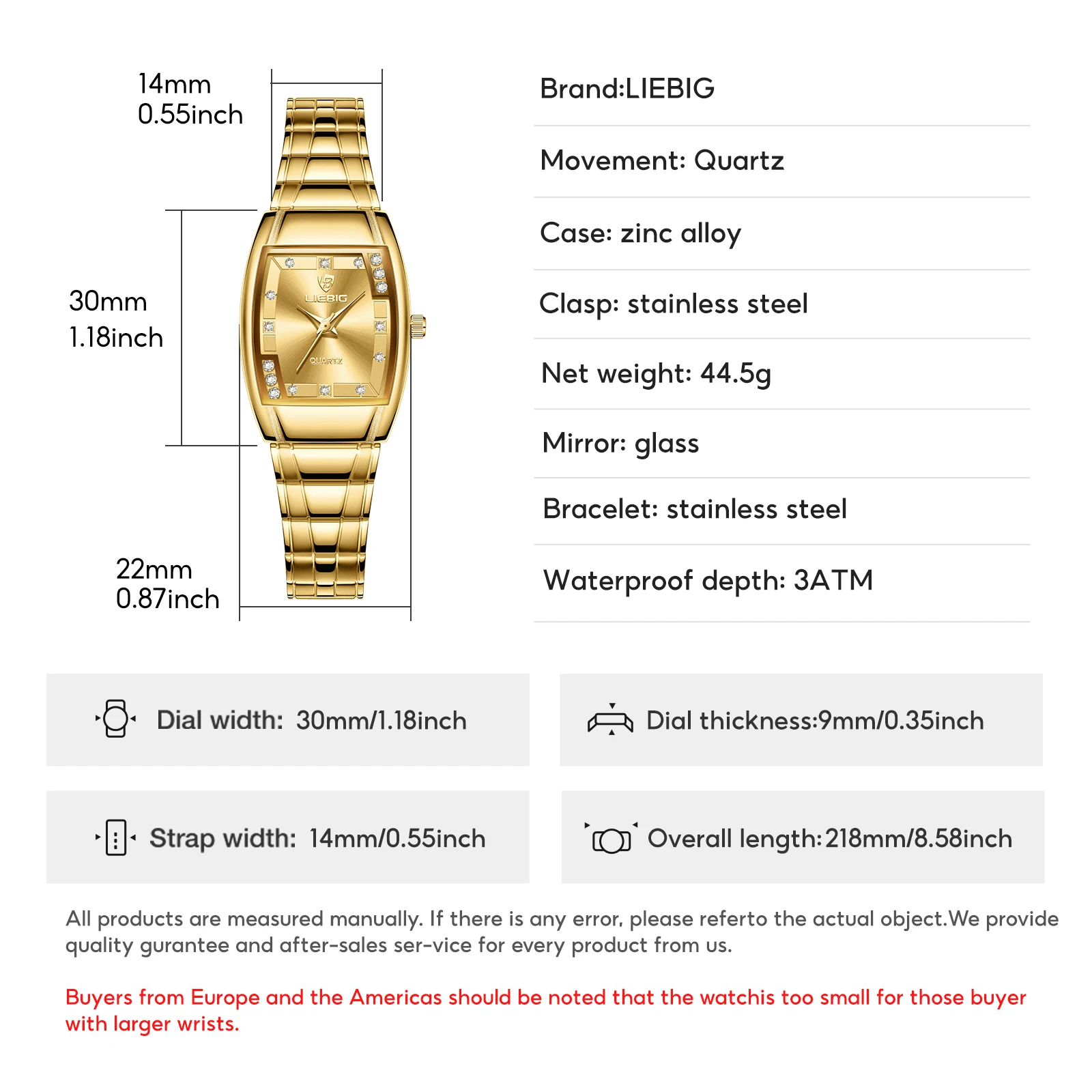 LIEBIG luxury Gold Stainless Steel Watches Women Clock Ladies Female Wristwatch female Relogio Feminino