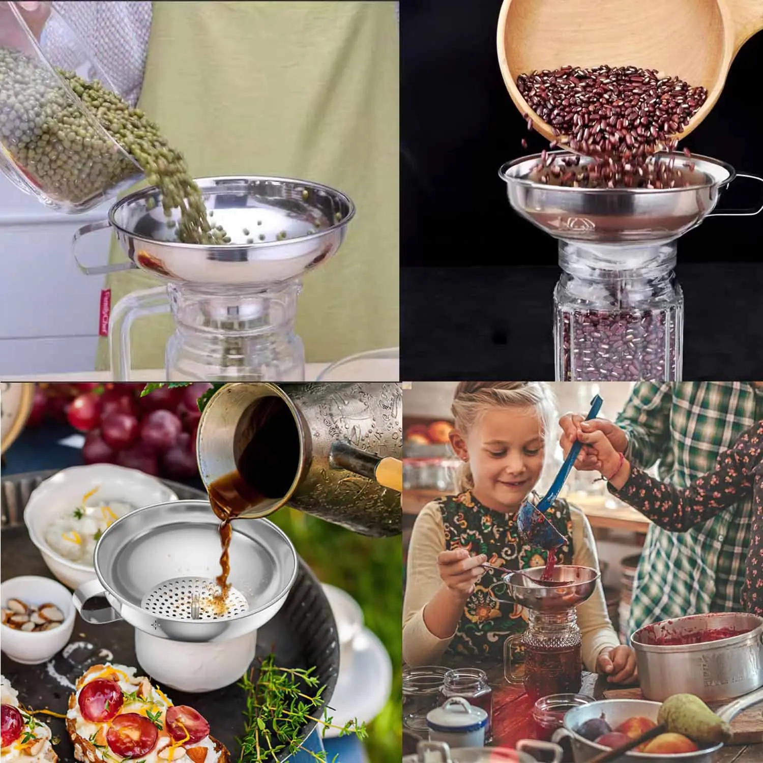 2 Size Stainless Steel Canning Funnel for Wide Mouth and Regular Mason Jars Kitchen Use Funnels with Strainer for Filling Bottle