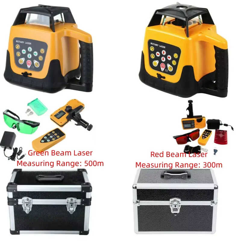 360 °   Rotationslaser-Nivelliergerät Automatisch Selbstnivellierend 500M Arbeitsbereich Horizontal Vertikal Lasernivelliergeräte Grüner/Roter Strahl