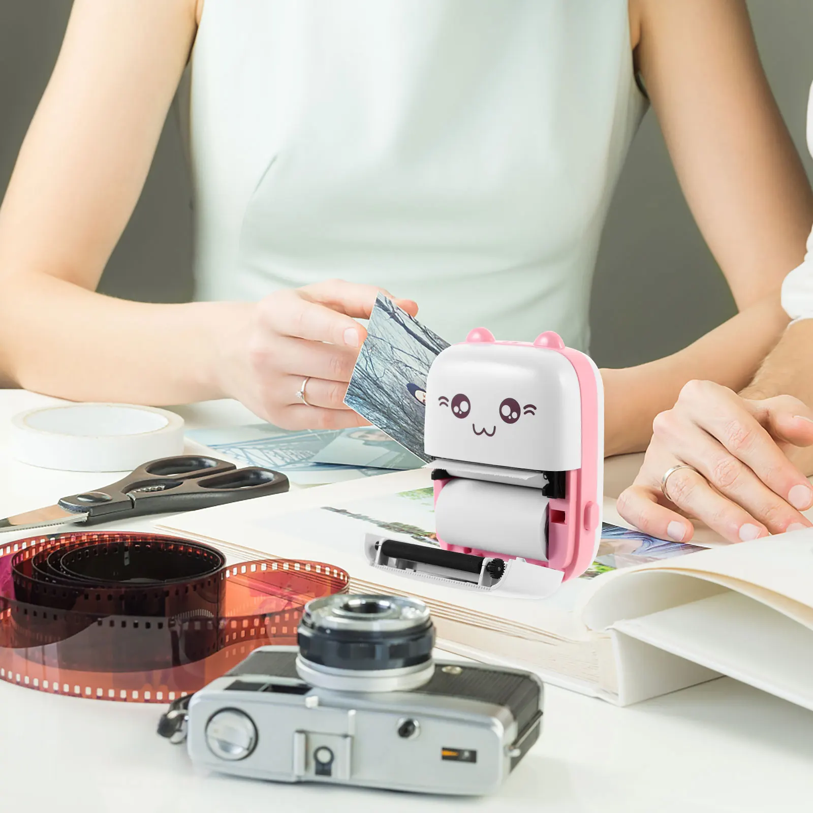 

1 set Mini Photo Printer Portable Thermal Printer for Photos Labels Lists Pink Color Pens Student Pocket Size Gift