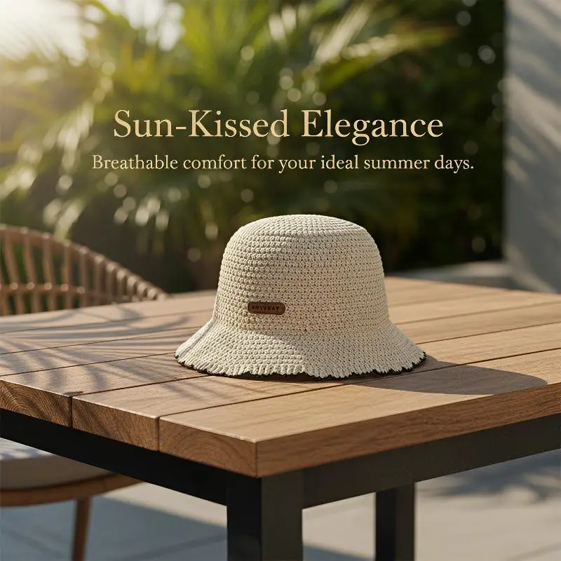 French Wavy Edge Knit Bucket Hat Multiple Colors Available Breathable Foldable Summer Sun Hat for Vacation Trips