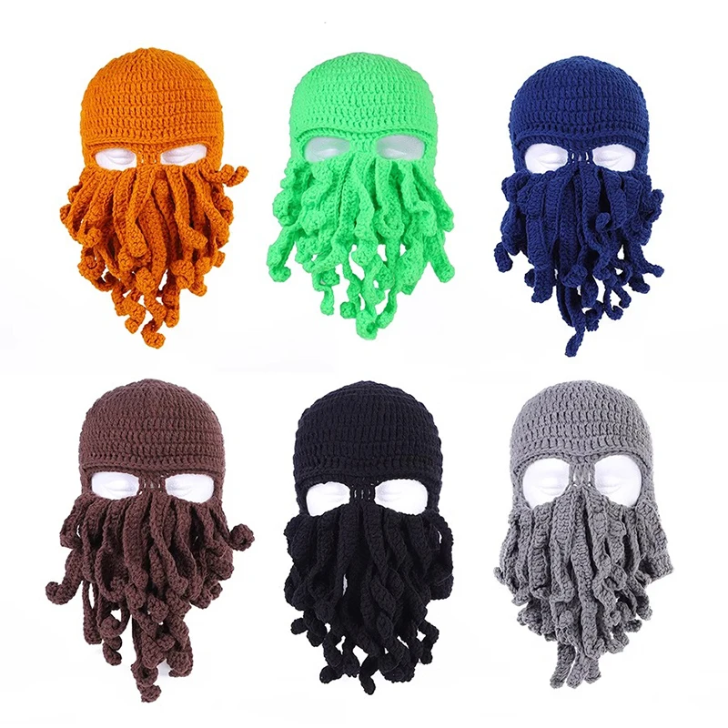 Quirky Woolen Octopus Hat Funny Party Stage Halloween Squid Hat Handmade Fashion Knitted Warm Windproof Ski Hat Pullover Hat