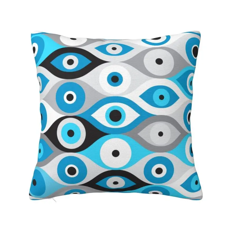 Custom Greek Evil Eye Pattern Blues And Greys Square Pillow Case Home Decor 3D Two Side Print Nazar Amulet Boho Cushion Cover