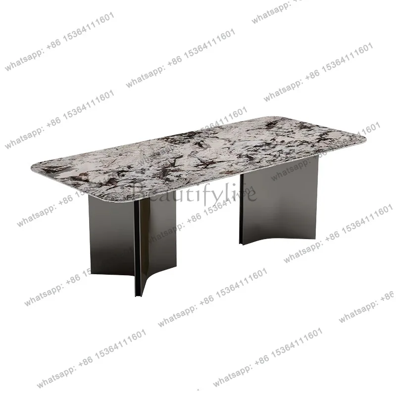 

Snow mountain flying fox dining table rectangular dining table Italian minimalist small apartment natural marble