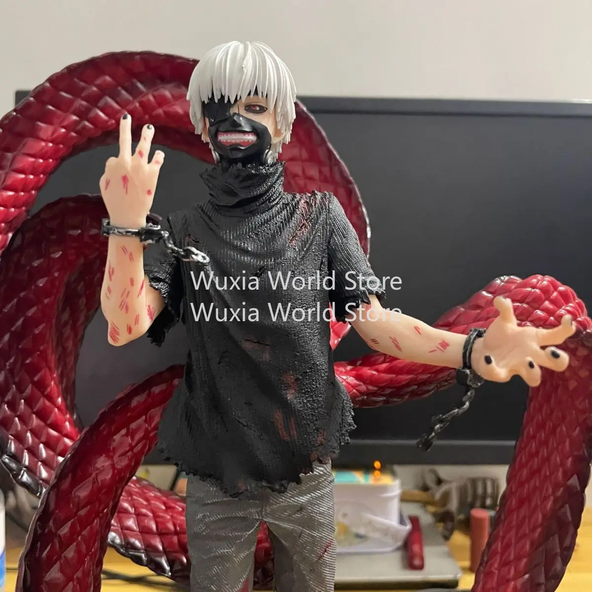Figurka Kaneki Ken 45 cm Tokyo Ghoul Białe Włosy Dwugłowa Rzeźba Figurka Anime Ozdoba na Biurko Najlepsze Prezenty dla Chłopców