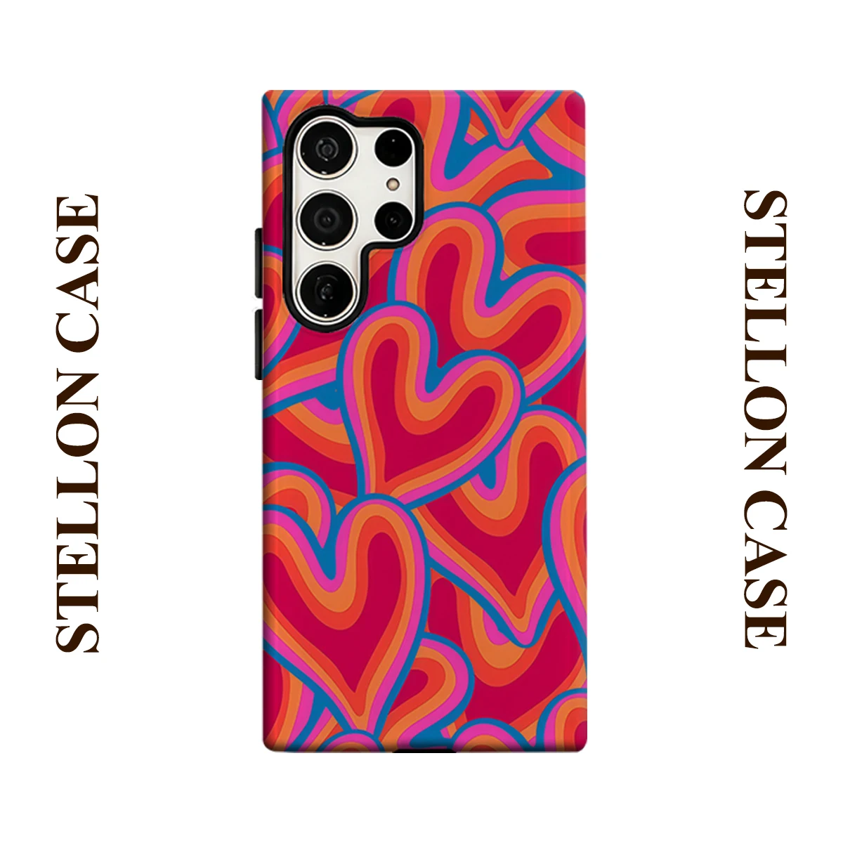 Psychedelic Rainbow Heart Stack Phone Case For Samsung Galaxy S25 S24 S23 Ultra Plus A35 A55 Glossy HD Hard Cover Film Shell