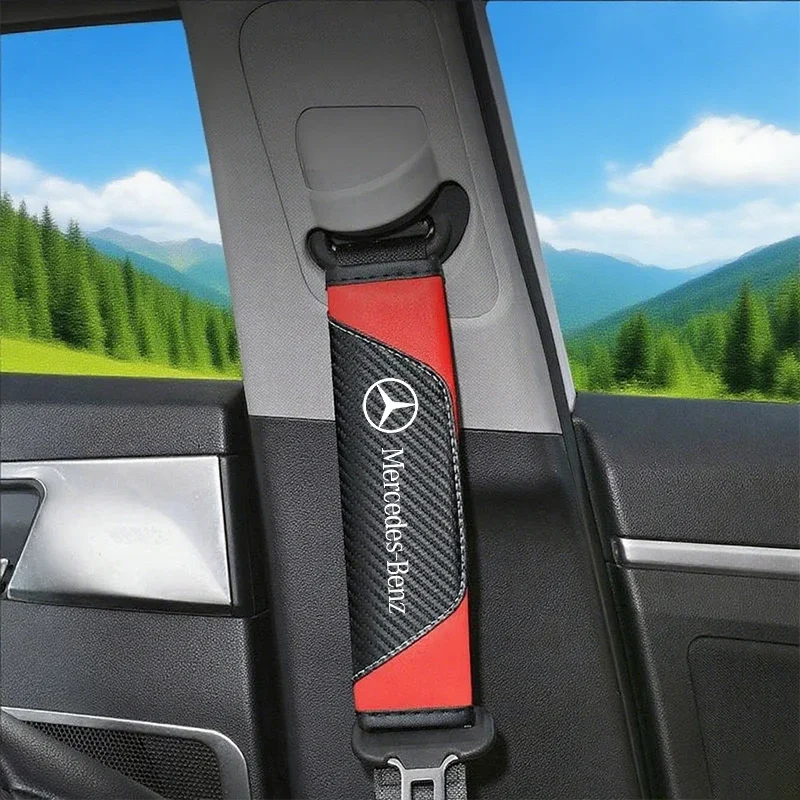 2/4 قطع من أحزمة مقاعد السيارة المصنوعة من ألياف الكربون من الجلد الطبيعي وإكسسوارات السيارة لسيارة Mercedes Benz E260 E200 E300 W205 W212 W166 #5