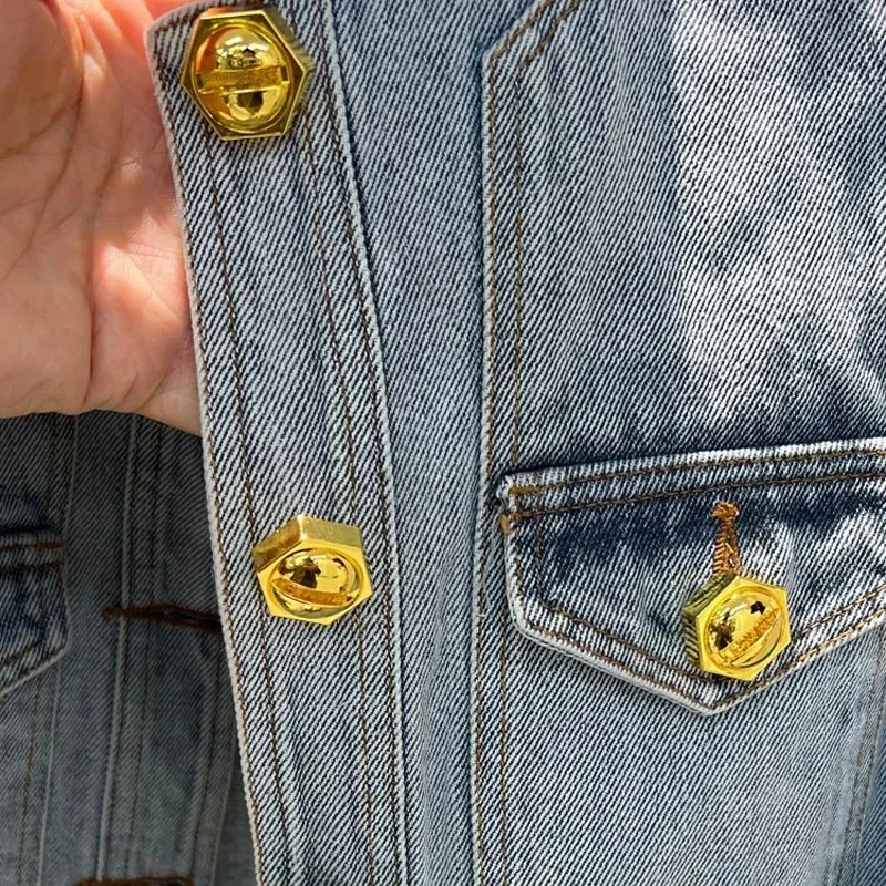 2024 여성을위한 새로운 데님 자켓 슬림 싱글 브레스트 긴 소매 짧은 겉옷 코트 데님 자켓 여성 코트 코트