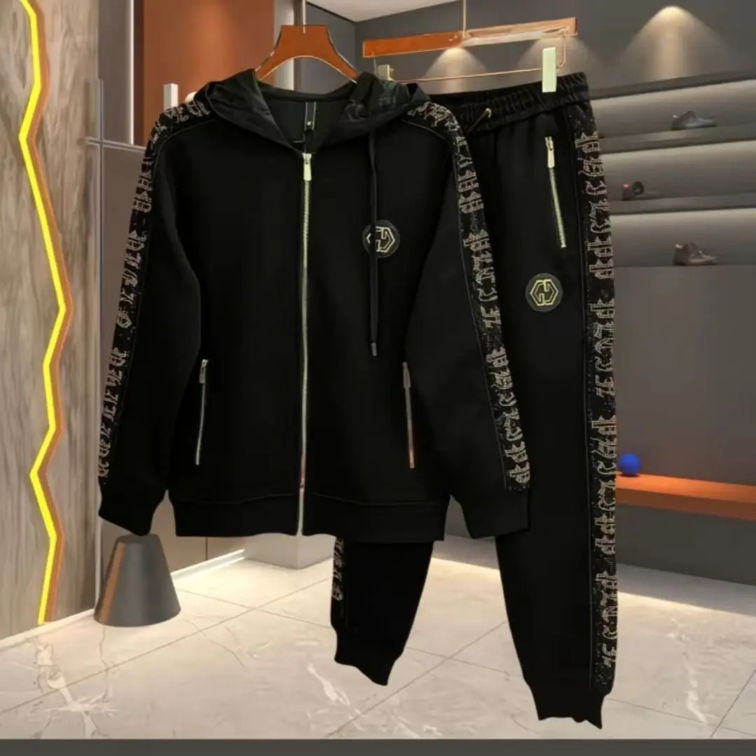 2025 الربيع والخريف الاتجاه الجديد مقنعين الرياضة قطعتين دعوى وسيم الرجال عادية الخفيفة الفاخرة البدلة #1