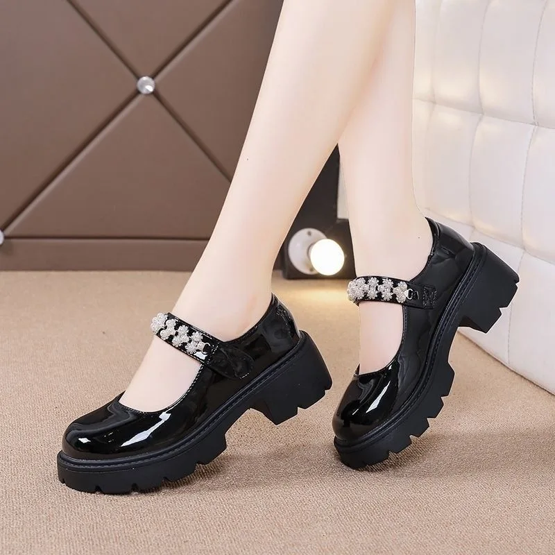 

2025 Women Mary Jane Small Leather Shoes Height Increasing Women Shoe Version Versatile Thick Sole Le Fu Single Shoes for Women