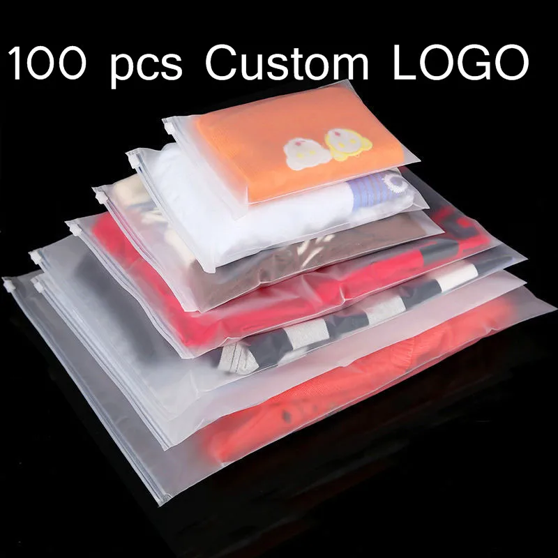 Wholesale Custom logo Matte Frosted Waterproof Zipper PE Plastic Slider Clothes Packing Ziplock Bags