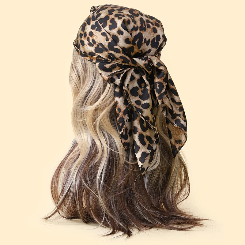 Retro Korean-style leopard print scarf for women's clothing decoration, versatile, thin square imitation silk square scarf