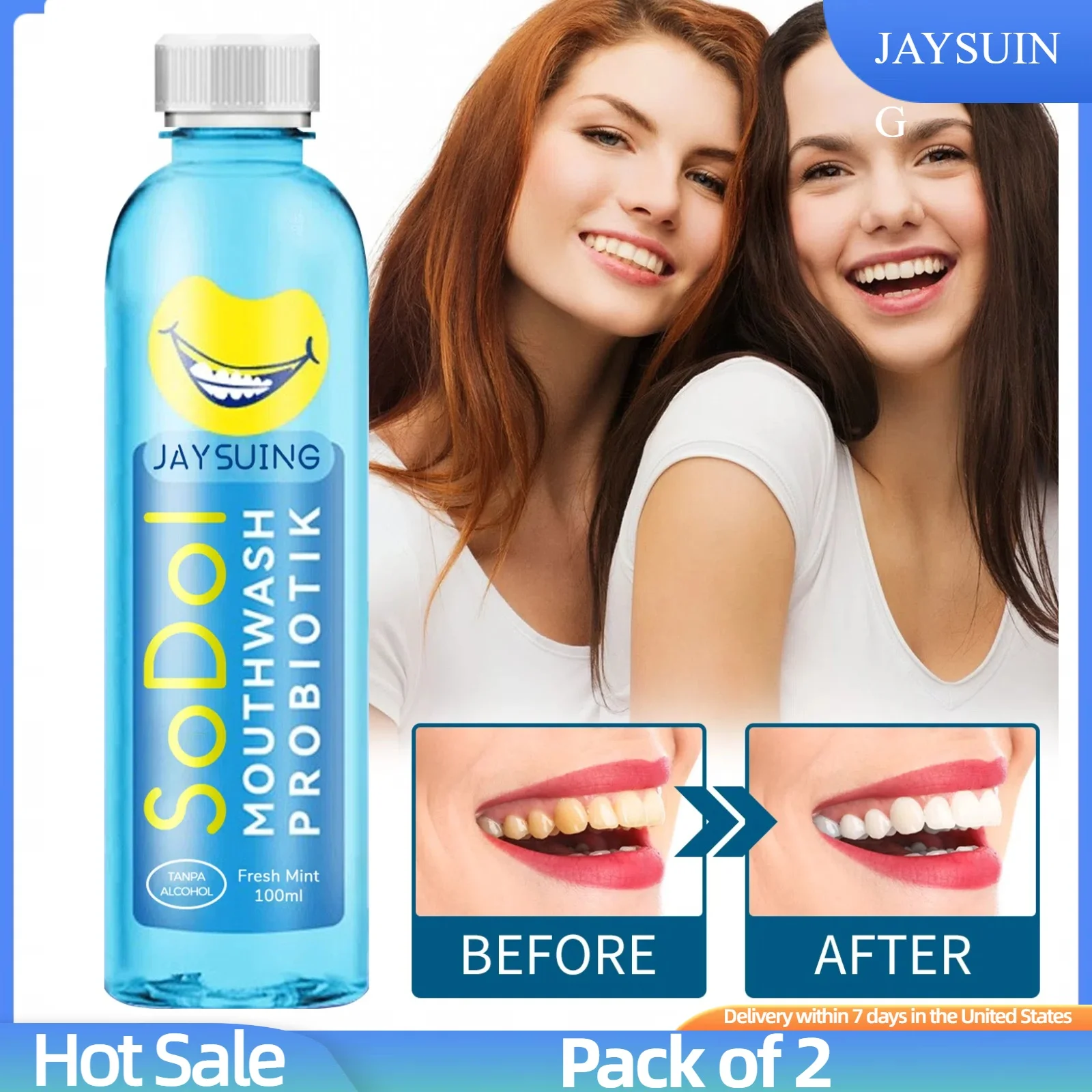 2pcs Mouthwash Freshens Breath Cleans Teeth and Mouth Alcohol-free Brightens Teeth Fresh Oral Care Exudes Personal Charm