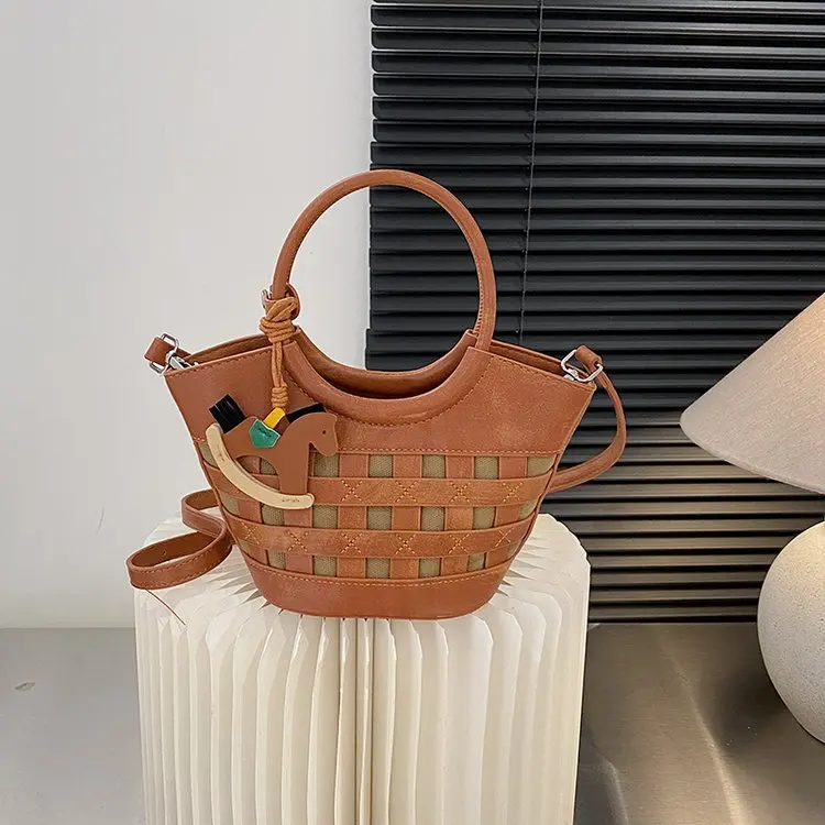 2552 nova moda simples commuter premium versátil bolsa de ombro nicho design casual tendência cesta vegetal saco