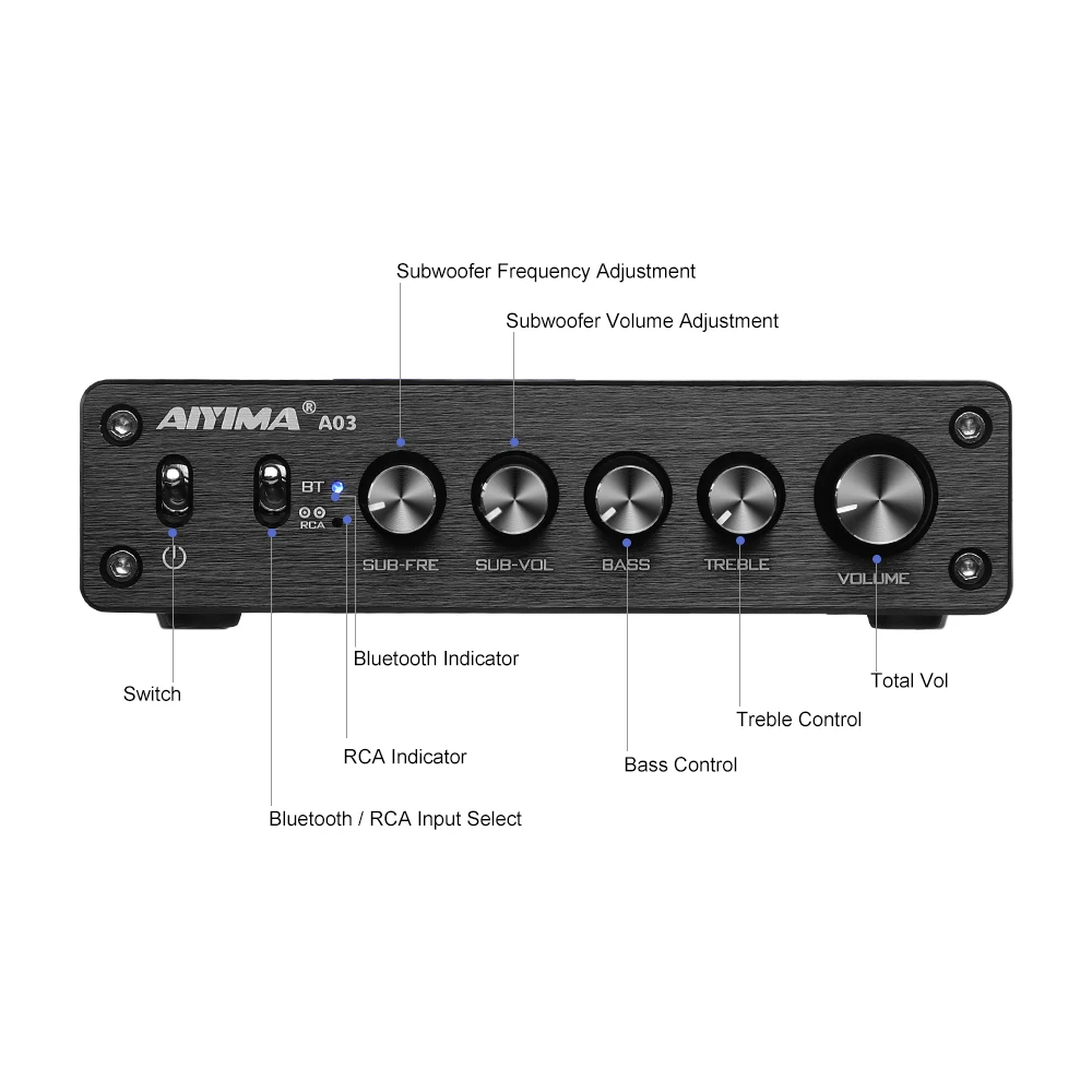 Imagem -05 - Amplificador de Potência Bluetooth Aiyima B01 Amplificador de Som 2.1 Alto-falante Amplificador de Áudio Doméstico A03 Amplificador de Subwoofer Tpa3116 50wx2 Mais 100w