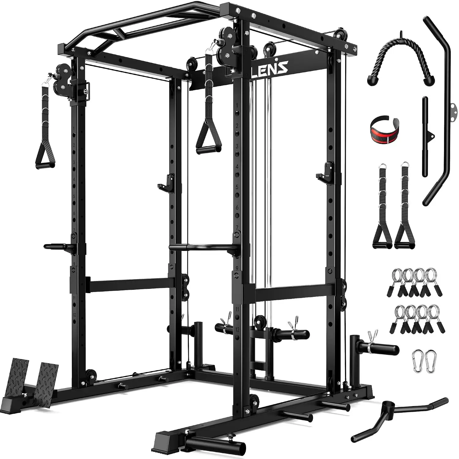 2000LBS Power Rack with Cable Crossover System Squat Cage Training Attachments for Home Gym, Customized