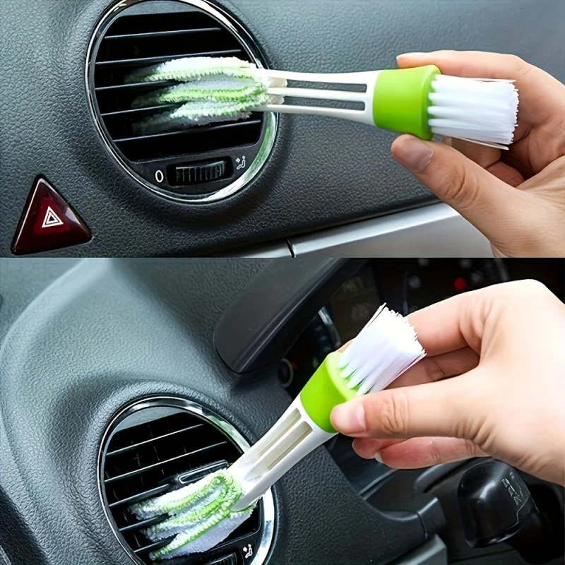 Escova de Limpeza 2 em 1 para Saídas de Ar do Carro - Escova Lavável para Limpeza de Cortinas de Ar Condicionado e Detalhes Internos do Veículo