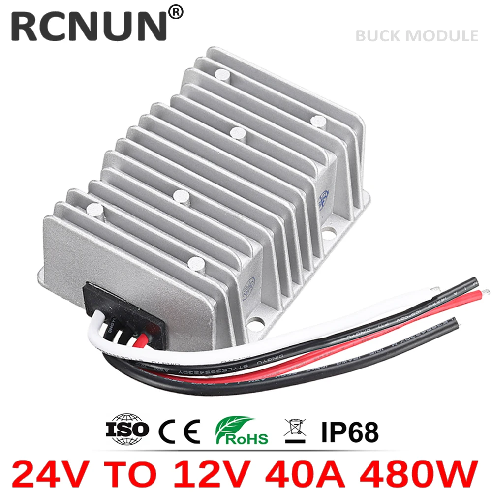 RCNUN Reliable Product 24V to 12V 30A 40A Step Down DC DC Converter 24 Volt to 12 Volt 480W DC-DC Car Buck Voltage Regulator