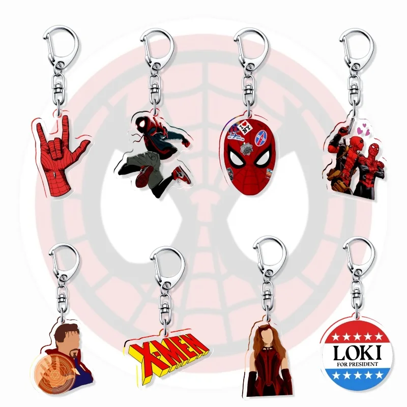 الرجل العنكبوت مارفل المنتقمون ديدبول واندا لوكي سلسلة مفاتيح مصنوعة من الأكريليك حقيبة سحر قلادة هدية مفتاح سلسلة تذكارية جديدة الإبداعية Kingring