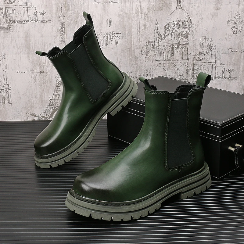 

Мужские модные высокие ботинки «Челси» из натуральной кожи, сценическое платье для ночного клуба, ковбойские ботинки на платформе, стильные красивые мужские ботильоны