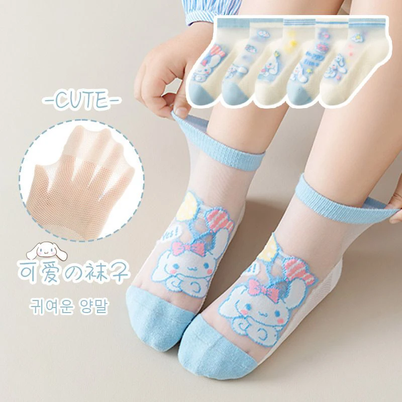 

5Pairs Sanrio Kawaii Anime Mid-Tube Socks Cinnamoroll Student Thin Socks Summer Ventilate Comfortable Sweat-Absorbing Socks Girl